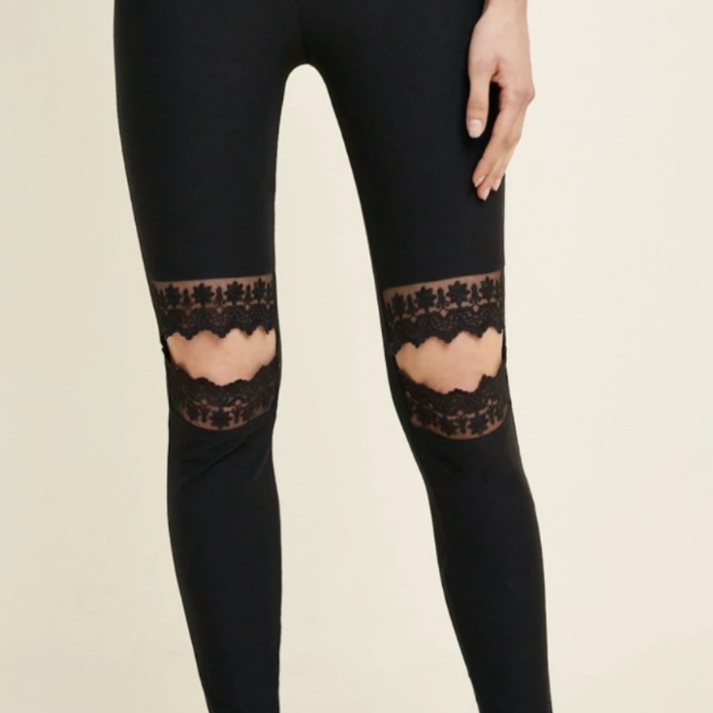 Full Length Black Lace Split Knee Leggings
